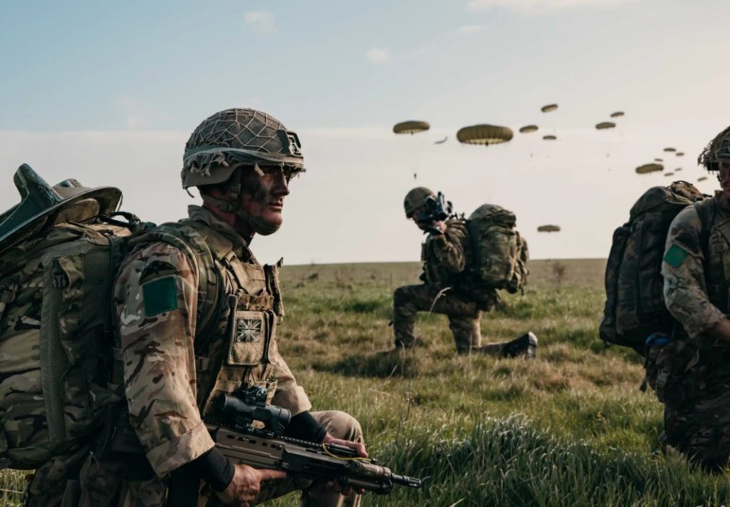 Some 270 soldiers from 16 Air Assault Brigade jumped from three RAF A400M transport aircraft.