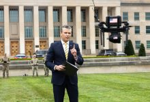 US Secretary of Defense Pete Hegseth hosts a drone demonstration at the Pentagon, July 10, 2025. The event was hosted to portray the Secretary of Defense’s initiative of Unleashing U.S. Military Drone Dominance. (U.S. Marine Corps photo by Lance Cpl. Alondra Y. Lopez Gonzalez)