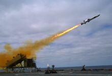 A Kongsberg Naval Strike Missile (NSM) is launched from the U.S. Navy littoral combat ship USS Coronado (LCS-4) during missile testing operations off the coast of Southern California (USA). The missile scored a direct hit on a mobile ship target.