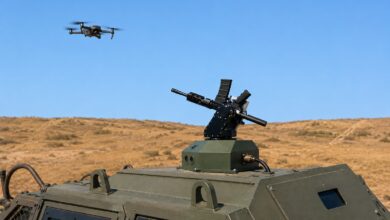 The ForceField counter-drone system is mounted on an armored vehicle.