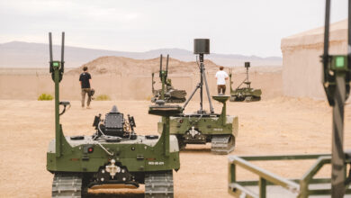 GEREON unmanned ground vehicles during a military testing at the Mojave Desert. Photo: ARX Robotics