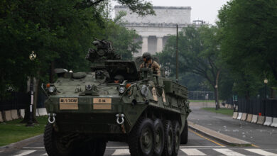U.S Army Soldiers assigned to the 3rd Cavalry Regiment, operate a Stryker in preparation of the 250th Army Birthday Parade June 14, 2025, in Washington, D.C. The parade featured approximately 6,700 Soldiers, 150 vehicles, 50 aircrafts, 34 horses, two mules and one dog to highlight the Army’s 250 years of service to the nation. (U.S. Army photo by Spc. Jesus Menchaca)