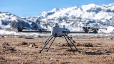 A Performance Drone Works C100 Unmanned Quadcopter is staged during a small unmanned aircraft system practical application as part of Mountain Warfare Training Exercise 2-26 in Bridgeport, California, Feb. 27, 2026. U.S. Marines with Fire and Reconnaissance Company, 1st Battalion, 2nd Marine Regiment, 2nd Marine Division acquired flight time and an understanding of the terrain layout in order to carry out missions throughout the duration of MTX. (U.S. Marine Corps photo by Lance Cpl. Dominic Trujillo)