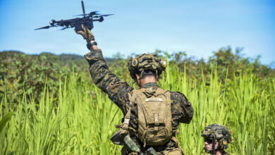 U.S. Marine Corps Cpl. Angel Vasquez, a rifleman assigned to 3rd Littoral Combat Team, 3rd Marine Littoral Regiment, 3rd Marine Division, prepares to fly a drone during a simulated airfield seizure operation as part of Exercise Balikatan 2026 at Calayan, Cagayan, Philippines, April 29, 2026. Balikatan is a longstanding annual exercise between the Armed Forces of the Philippines and U.S. military that represents the strength of our alliance, improves our capable combined force, and demonstrates our commitment to regional peace and prosperity. Vasquez is a native of Minnesota. (U.S. Marine Corps photo by Cpl. Ernesto Lagunes)