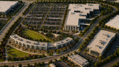 An artist rendition of the future consolidated campus of AeroVironment in California.