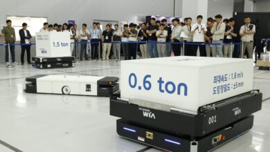 A Hyundai WIA autonomous mobile robot transports a 0.6-ton load. Photo: Hyundai WIA