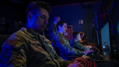 US Air Force Airmen with the 67th Cyberspace Wing’s 367th Cyberspace Operations Squadron prepare for daily mission tasks at Joint Base San Antonio-Lackland, Texas, March 31, 2025. Photo: Jantzen Floate/DVIDS