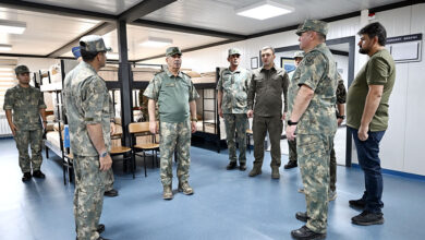 Officials inspect the new military facilities in Azerbaijan.