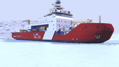 Rendering of the Canadian Cost Guard's Polar Class 3 icebreaker vessel. Photo: Chantier Davie