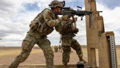 US Army soldiers participate in an M4 carbine and M249 Squad Automatic Weapon range at Fort Carson, Colorado, in April 2023. Photo: Staff Sgt. Herbert Roberson/DVIDS