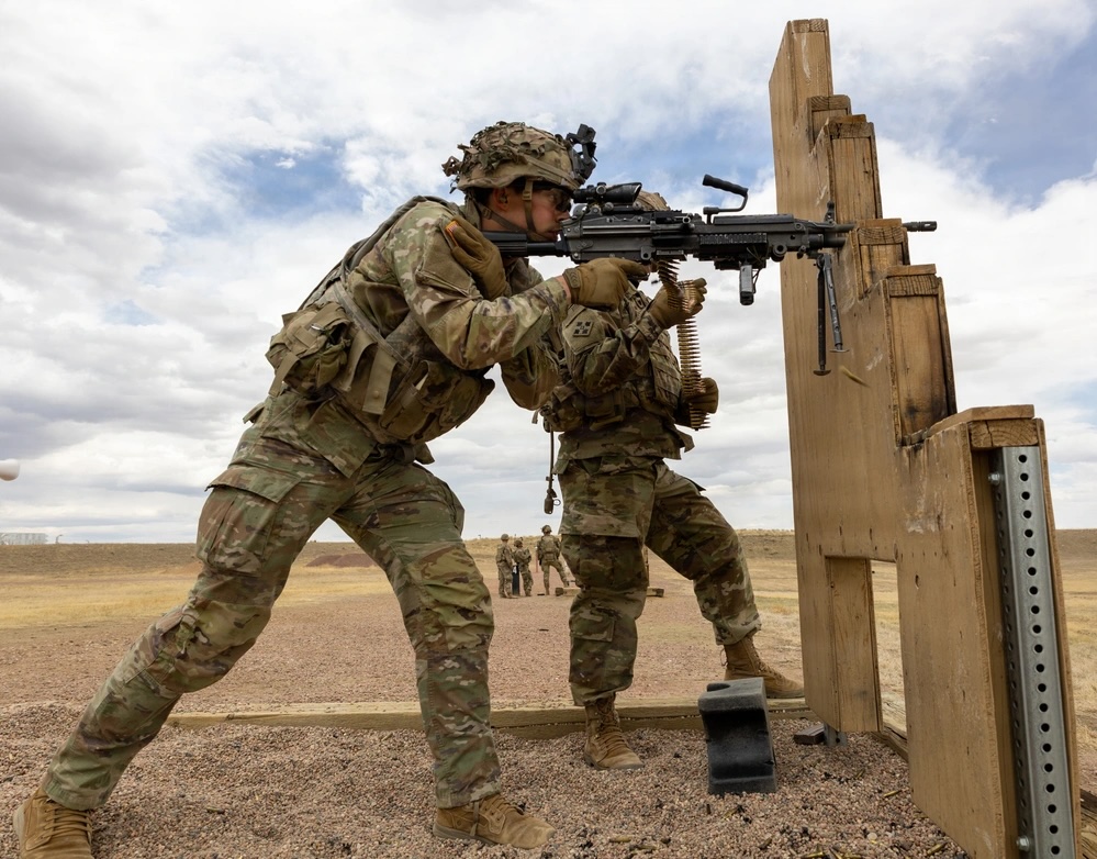 US Army soldiers participate in an M4 carbine and M249 Squad Automatic Weapon range at Fort Carson, Colorado, in April 2023. Photo: Staff Sgt. Herbert Roberson/DVIDS