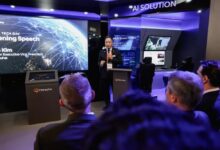 Sun Kim, Head of Space Business at Hanwha Systems, showcases the Space AI Solution to representatives from the global space and defense sectors at MSPO 2026. Photo: Hanwha