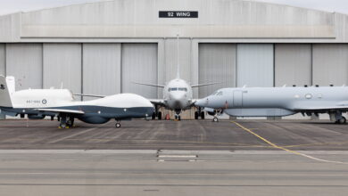 A Royal Australian Air Force P-8A Poseidon aircraft representing No. 11, No. 12, and No. 292 Squadrons (centre), an MQ-4C Triton from No. 9 Squadron (left), and an MC-55A Peregrine from No. 10 Squadron representing the Air "ISR Family" of jets in No. 92 Wing at RAAF Base Edinburgh, South Australia. This image has been digitally altered. *** Local Caption *** On Tuesday 22 September 2026, Acting Prime Minister and Minister for Defence, the Honourable Richard Marles MP, accompanied by Chief of Air Force Air Marshal Stephen Chappell DSC, CSC, OAM, visited RAAF Base Edinburgh to announce a series of significant milestones for Australia's Air Intelligence, Surveillance and Reconnaissance (Air ISR) capabilities. The Acting Prime Minister announced the achievement of Initial Operational Capability (IOC) for the MQ-4C Triton and MC-55A Peregrine, the completion of major upgrades to the first two P-8A Poseidon aircraft in Australia's fleet in the United States, and the forthcoming commencement of upgrades to the remaining fleet at the recently opened Deep Maintenance and Modification Facility at RAAF Base Edinburgh. These milestones represent a significant enhancement to the Royal Australian Air Force's ability to deliver persistent intelligence, surveillance and reconnaissance effects across Australia's primary area of military interest. RAAF Base Edinburgh is the Royal Australian Air Force's principal Air ISR hub and home to No. 92 Wing, which operates the P-8A Poseidon, MQ-4C Triton and MC-55A Peregrine through Nos. 9, 10, 11, 12 and 292 Squadrons. Built through years of collaboration between Defence, industry and the United States, Australias integrated Air ISR fleet continues to grow.