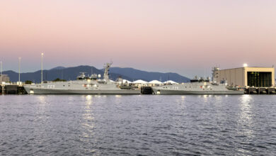 (L-R) HMA Ships Cape Spencer and Cape Hawke berthed at HMAS Cairns prior to their dual commissioning ceremony in Queensland. *** Local Caption *** On Thursday 27 Aug 2026, Evolved Cape Class Patrol Boats (eCCPB) Spencer and Hawke were Commissioned into service in a ceremony at HMAS Cairns, Queensland. HMAS Spencer and Hawke will now operate as His Majestys Australian Ships (HMAS). Together with the Arafura Class Offshore Patrol Vessels (ACOPV), they will play a key role in Navys contribution to helping patrol and secure Australias maritime borders.