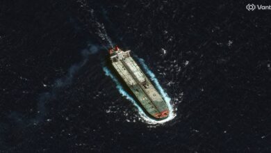 Vantor satellite imagery shows a sanctioned Venezuelan oil tanker moving through the Caribbean Sea north of Guadeloupe. Photo: Vantor