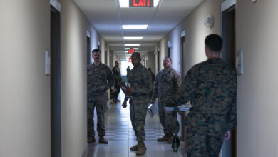 U.S. Marines across II Marine Expeditionary Force inspect barracks rooms during a service-wide environmental, health and safety inspection on Marine Corps Base Camp Lejeune, North Carolina, Feb. 27, 2024. The service is committed to understanding the condition of all barracks units to best implement Barracks 2030 actions and improve Marines’ quality of life. (U.S. Marine Corps photo by Sgt. Josue Marquez)
