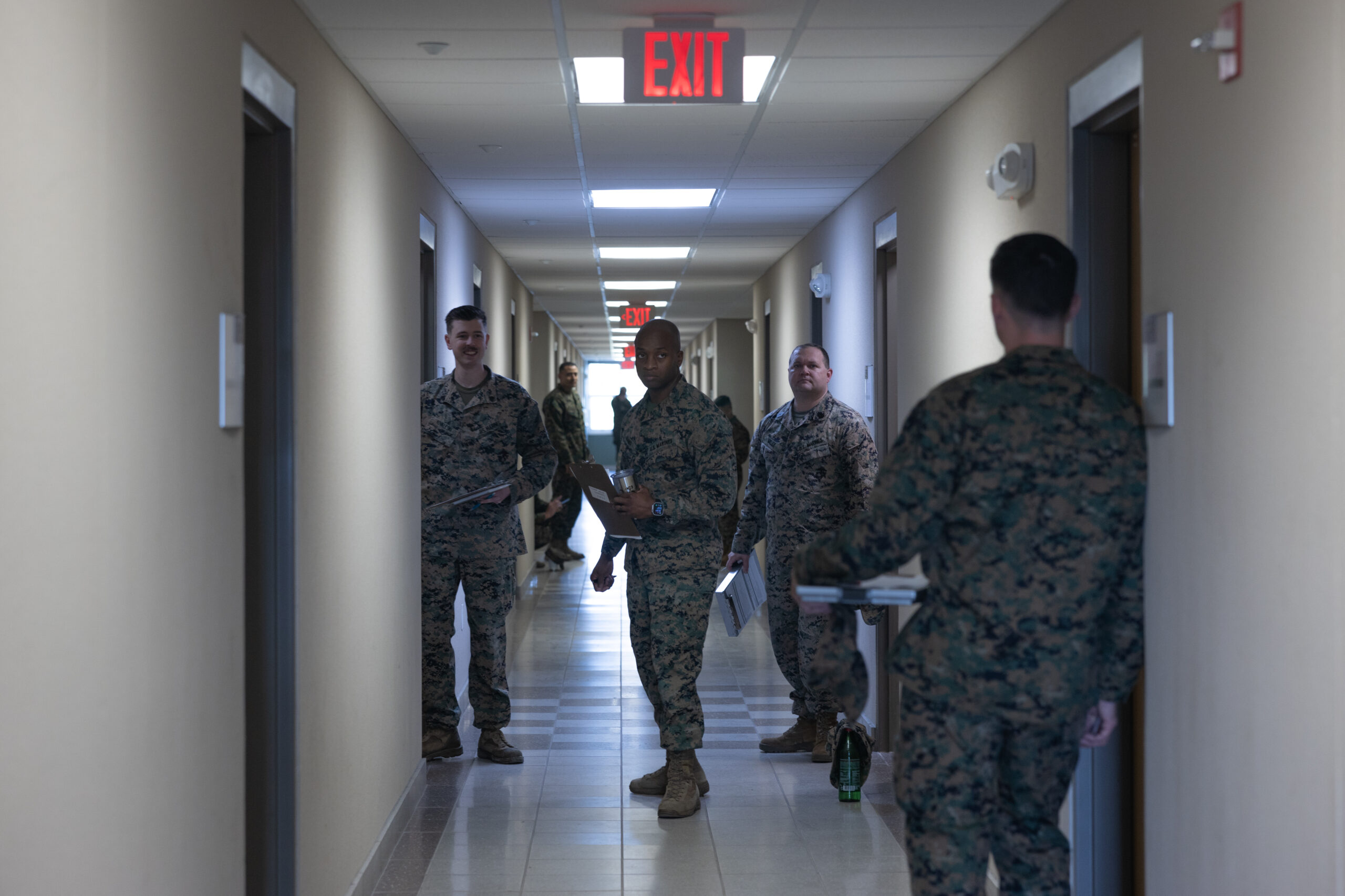 U.S. Marines across II Marine Expeditionary Force inspect barracks rooms during a service-wide environmental, health and safety inspection on Marine Corps Base Camp Lejeune, North Carolina, Feb. 27, 2024. The service is committed to understanding the condition of all barracks units to best implement Barracks 2030 actions and improve Marines’ quality of life. (U.S. Marine Corps photo by Sgt. Josue Marquez)