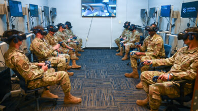 433rd Aircraft Maintenance Squadron Citizen Airmen engage with various virtual reality maintenance training scenarios at Joint Base San Antonio-Lackland, Texas, Aug. 10, 2026. The 433rd Maintenance Group is leveraging VR technology to run its Maintenance Qualification Training Program, allowing maintainers to hone their skills in a digital space while reducing costs and demands on the C-5M Super Galaxy fleet. (U.S. Air Force photo by Julian Hernandez)