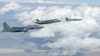 FQ-42 Vengeance unmanned aerial system flying alongside fighter jets. Photo: General Atomics Aeronautical Systems, Inc.