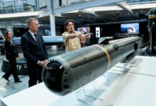 Anduril Founder Palmer Luckey presents the Barracuda missile to Latvian President Edgars Rinkēvičs. Photo: Edgars Rinkēvičs via X