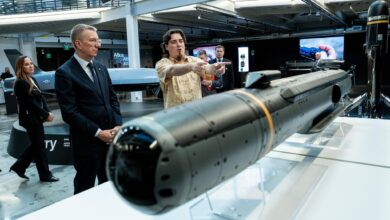 Anduril Founder Palmer Luckey presents the Barracuda missile to Latvian President Edgars Rinkēvičs. Photo: Edgars Rinkēvičs via X