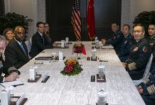 US Secretary of Defense Lloyd J. Austin III greets Chinese Defense Minister Adm. Dong Jun ahead of bilateral meetings in Singapore on May 31, 2024. Photo: Chad J. McNeeley/Wikimedia Commons