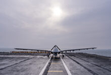 A Turkish TB3 unmanned combat aerial vehicle sits on the flight deck of TCG Anadolu during Exercise Steadfast Dart 26. Between January and March, around 10,000 troops from 13 NATO Allies deployed across Europe for the Alliance’s largest exercise of the year. Photo: NATO