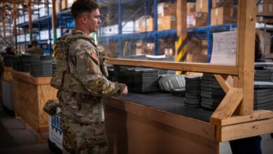 A US Army soldier draws equipment from a Central Issue Facility during a deployment readiness exercise at Fort Bliss, Texas, on July 21, 2024. Photo: Staff Sgt. Amasis Obsidian/US Army