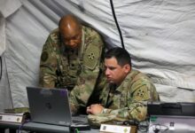 US Army officers review operational data during a command post exercise at Fort Carson, Colorado, on May 18, 2025. Photo: Pfc. Aysia Hightree/US Army
