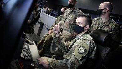 US Cyber Command personnel work at computer workstations during cyber operations at Fort George G. Meade, Maryland, in 2020. Photo: Josef Cole/DVIDS