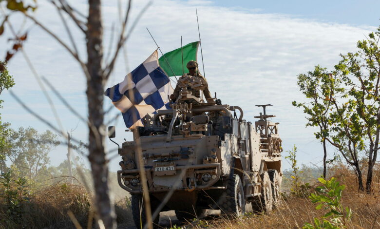 Australian Army soldiers from the 5th Battalion, The Royal Australian Regiment relocate from the observation post in the High Mobility Transporter Supacat during the Battle of Mt Bundey on Exercise Predator's Walk 2024 at the Mount Bundey Training Area, NT. Soldiers from the 1st Brigade conducted the culminating activity for Exercise Predator’s Walk at Mount Bundey Training Area. Over a two-day period, personnel conducted combat team assaults and combined arms live fire exercise known as the Battle of Mount Bundey. read less