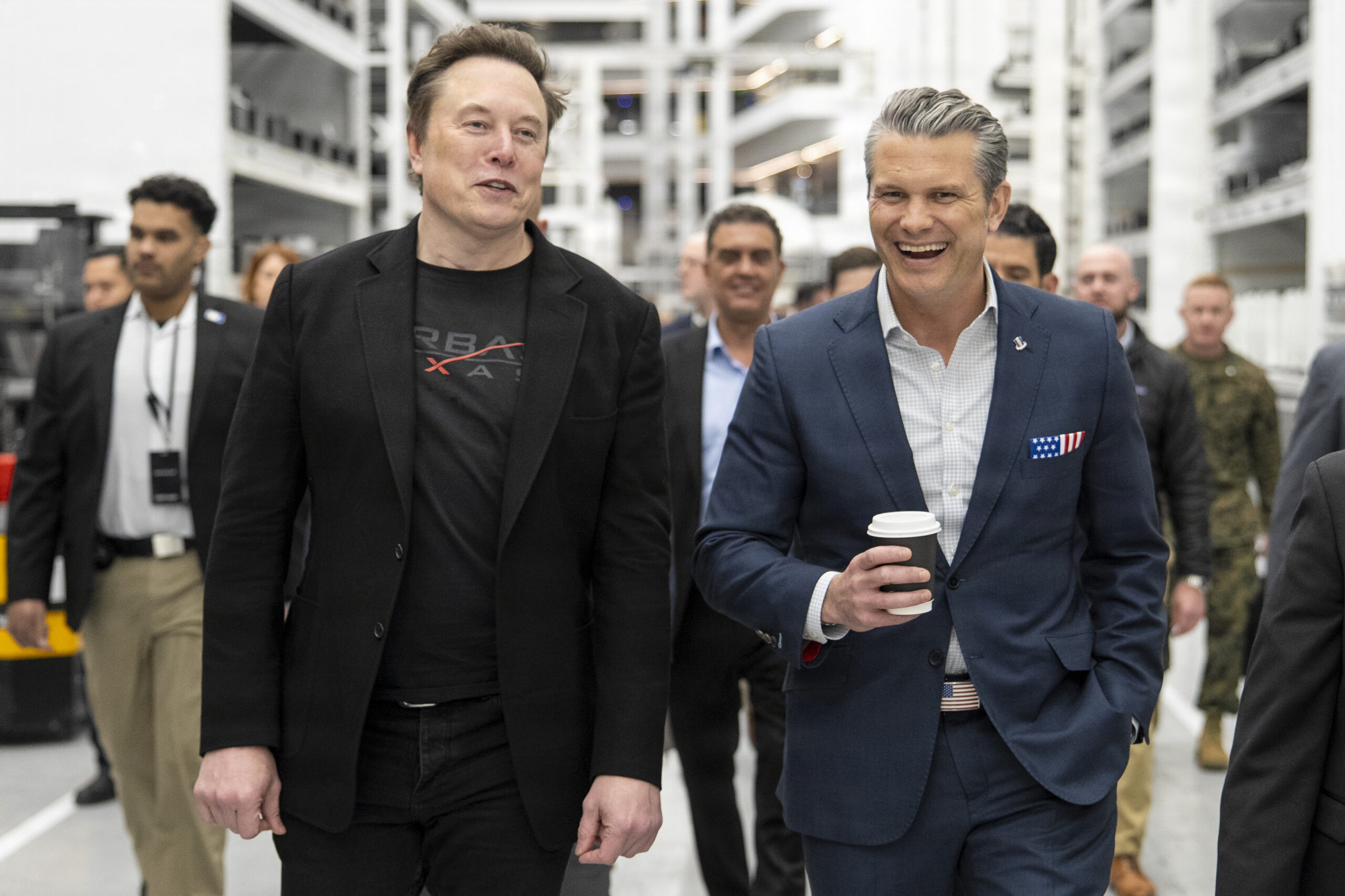 Secretary of War Pete Hegseth tours SpaceX facilities with SpaceX CEO Elon Musk as part of his Arsenal of Freedom Tour, Brownsville, Texas, Jan. 12, 2025. (DoW photo by U.S. Navy Petty Officer 1st Class Alexander Kubitza)
