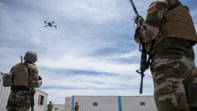 Members of the Moroccan Groupement des Forces Spéciale set up a drone to conduct reconnaissance during a Joint Combined Exchange Training (JCET) at Tifnit Training Base, Morocco, May 13, 2026. JCETs strengthen interoperability and hone crucial skills by integrating U.S. and partner forces in realistic training scenarios. (U.S. Air Force photo by Staff Sgt. Enrique Barcelo)