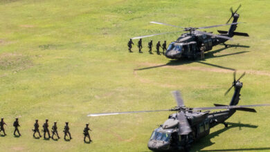 Soldiers from the 26th Royal Malaysian Regiment, 5th Infantry Division board Black Hawk helicopters from the U.S. Army Task Force Nightcard, 2nd Combat Aviation Brigade, 2nd Infantry Division. These Malaysian conducted joint air assault training with Australian Army 162 Recce Squadron, 1st Aviation Regiment, during exercise Keris Strike 2026, in Kota Belud, Malaysia, July 24, 2026. Keris Strike is a long-standing and evolving military exercise designed to enhance interoperability and strengthen security partnerships among American, Australian and Malaysian military forces across the Indo-Pacific region. (U.S. Army photo by Spc. Wesley Richardson)