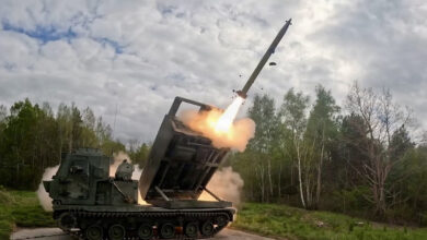 US Army Soldiers conduct a live-fire exercise with a Guided Multiple Launch Rocket System fired from a M270A2 Multiple Launch Rocket System.