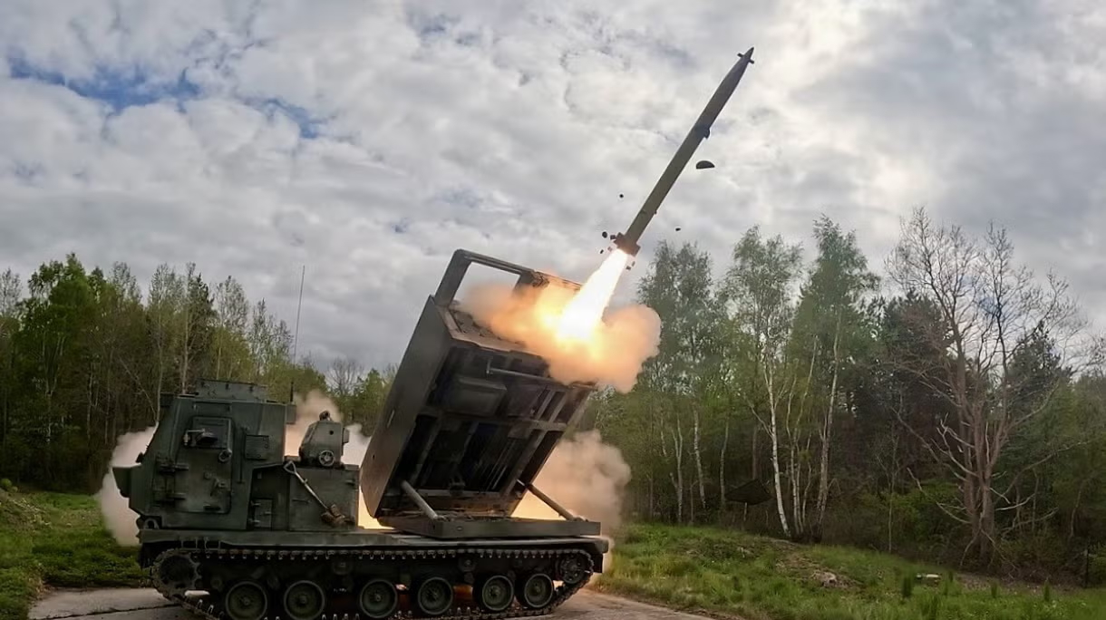 US Army Soldiers conduct a live-fire exercise with a Guided Multiple Launch Rocket System fired from a M270A2 Multiple Launch Rocket System.