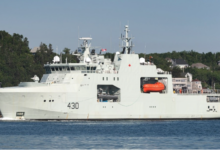 Royal Canadian Navy ship HMCS Glace Bay sails during operations. Image courtesy of the Department of National Defence