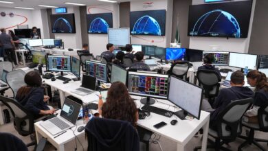 Argotec staff monitors launch of satellite.