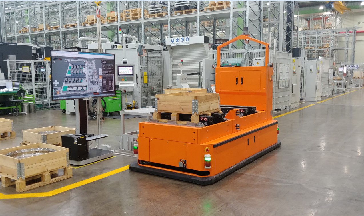 Hanwha Aerospace’s smart factory in Changwon, South Korea, uses automated guided vehicles and robotic production systems. Photo: Hanwha